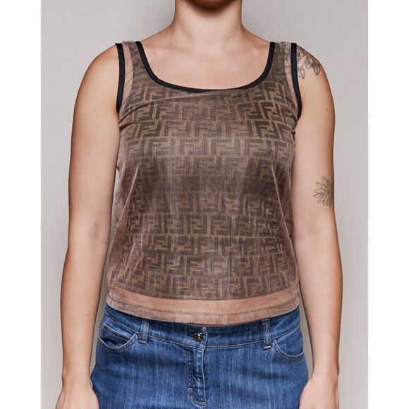 90's Fendi Mesh Sleeveless Logo Tank Top - Picture 1 of 3